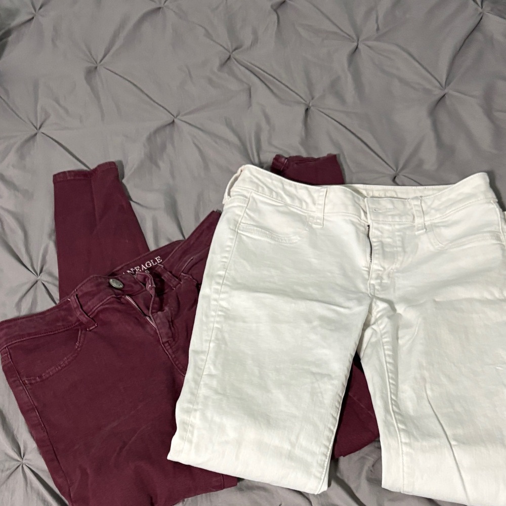 American Eagle Outfitters Burgundy and White Jeans Jeggings